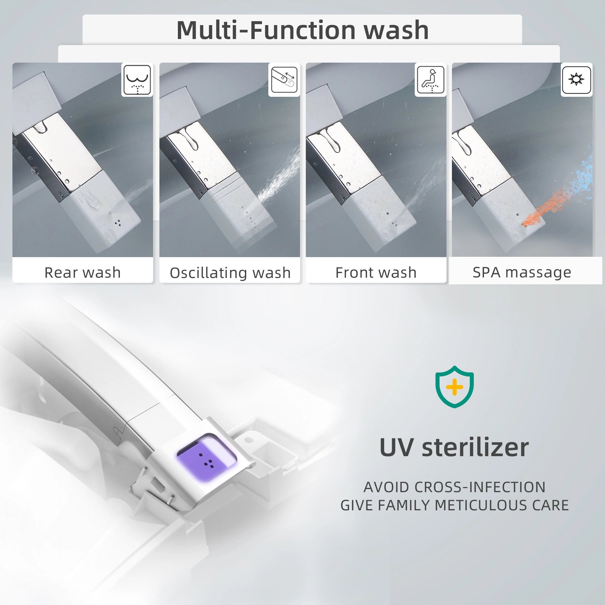 Multiple wash modes including rear, feminine, and oscillating spray on Casta Diva smart toilet, model CD-Y080