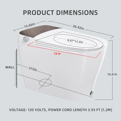Dimensions diagram of Casta Diva smart toilet with auto flush and heated seat, model CD-Y080