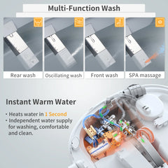 Multi-function wash system with various washing modes and instant warm water feature.
