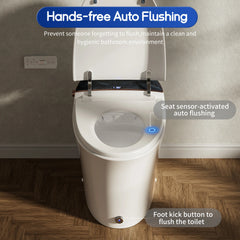 Smart toilet with hands-free auto flushing feature in a bathroom setting.