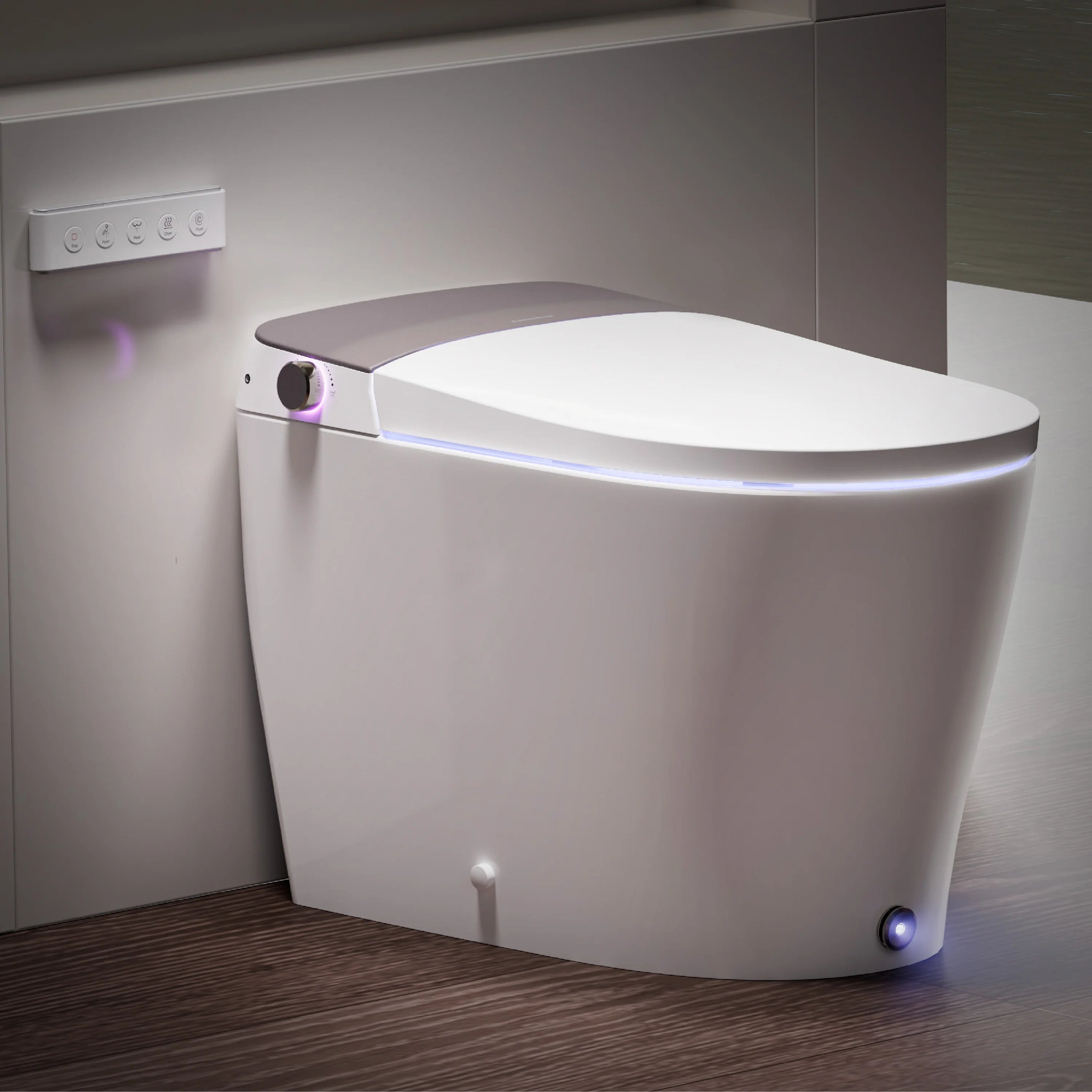 Left side view of Casta Diva smart toilet with built-in tank, heated seat, and auto flush, model CD-Y060