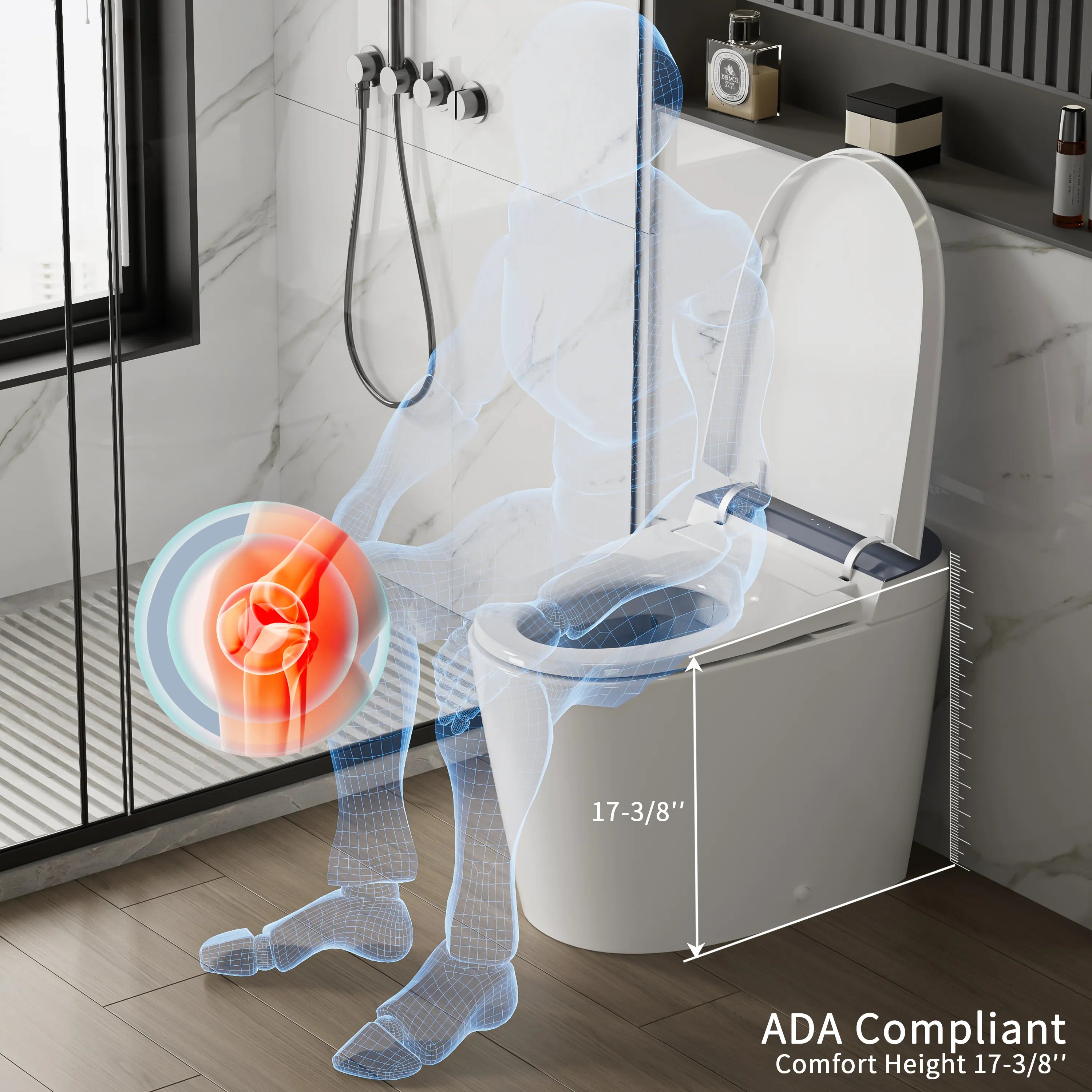 Comfort height design compliant with ADA standards on Casta Diva smart toilet, model CD-U010