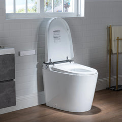 Left side view of Casta Diva smart toilet featuring heated seat, dual flush, and modern design, model CD-U010