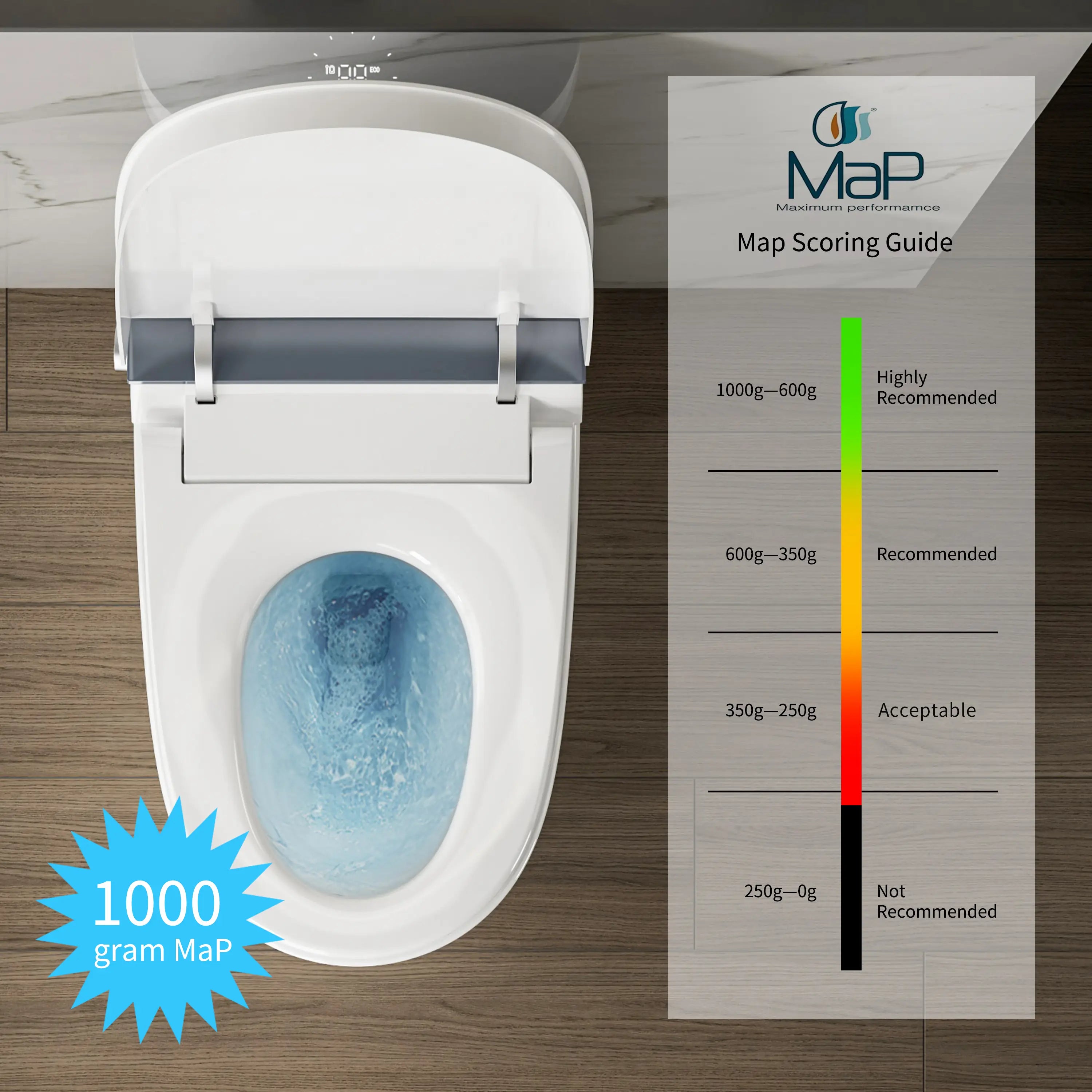 Powerful flushing performance with 1000 gram MaP score on Casta Diva smart toilet, model CD-U010