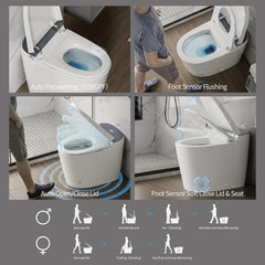Smart functions of Casta Diva toilet including pre-wet, foot sensor flush, automatic lid opening, and foot sensor lid control, model CD-U010