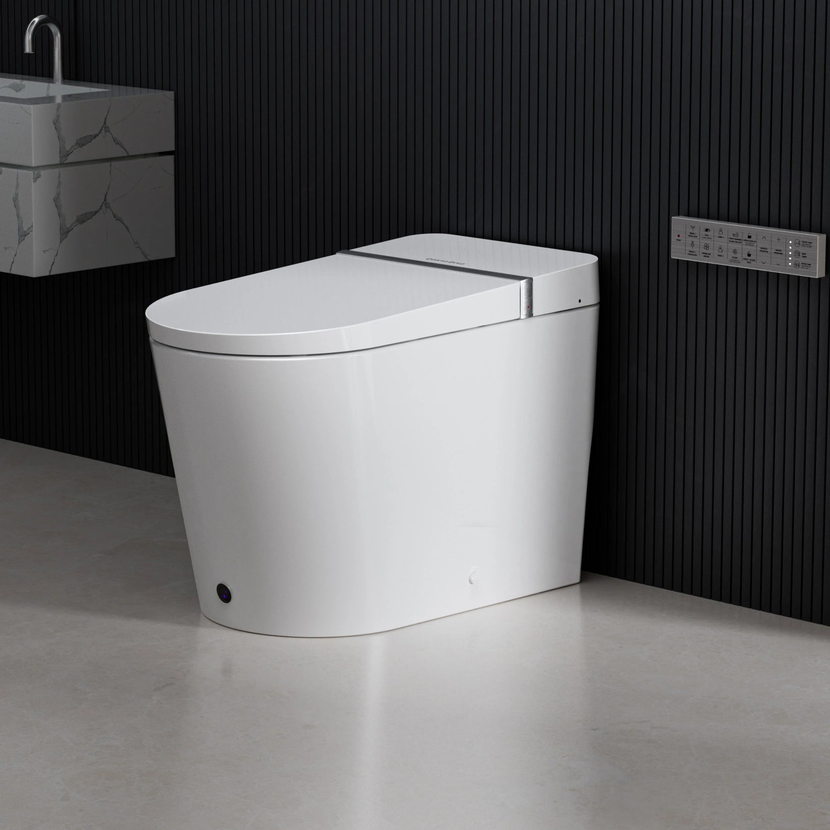 Right side view of Casta Diva smart toilet featuring auto open lid and ergonomic design, model CD-K010