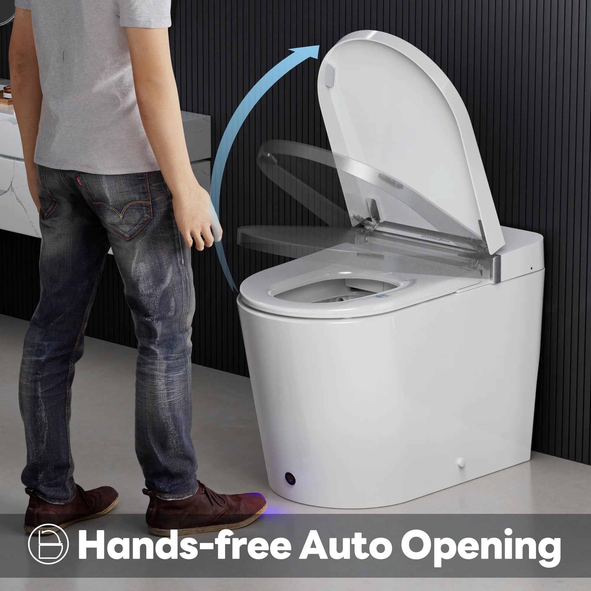 Automatic lid opening function with motion sensor activation on Casta Diva smart toilet, model CD-K010