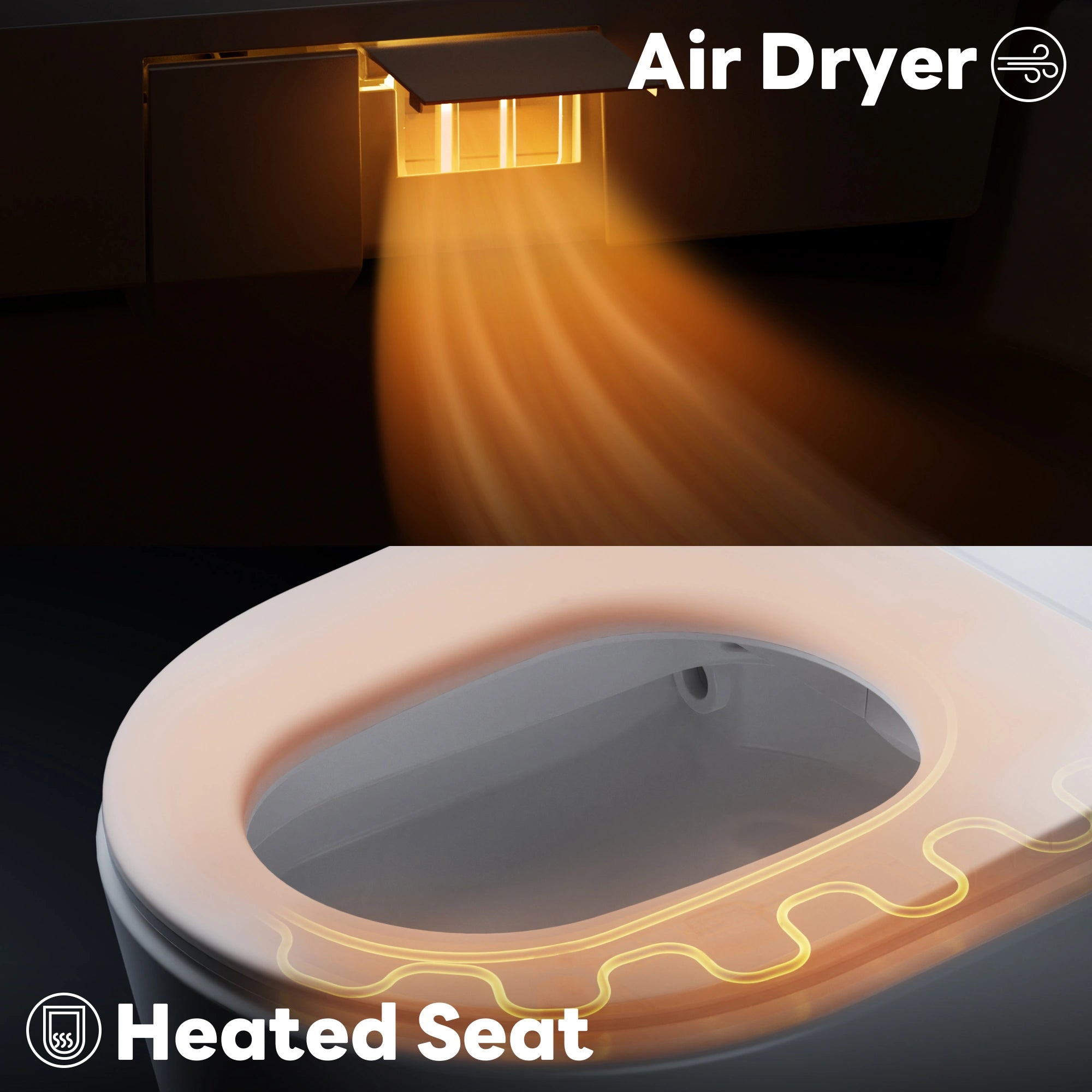 Warm air dryer and heated seat functions providing enhanced comfort on Casta Diva smart toilet, model CD-K010