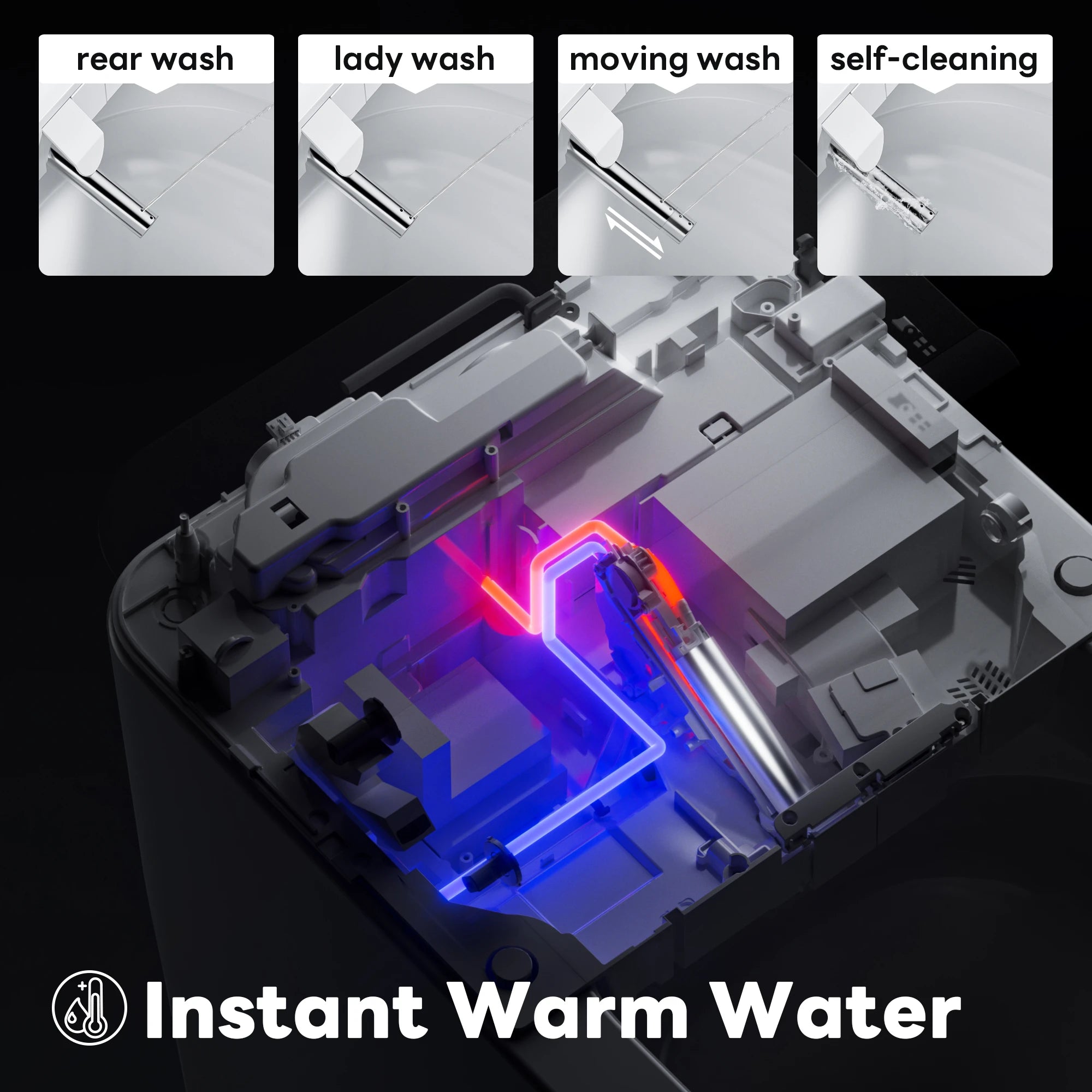 Instant warm water feature for comfortable bidet cleaning on Casta Diva smart toilet, model CD-K010