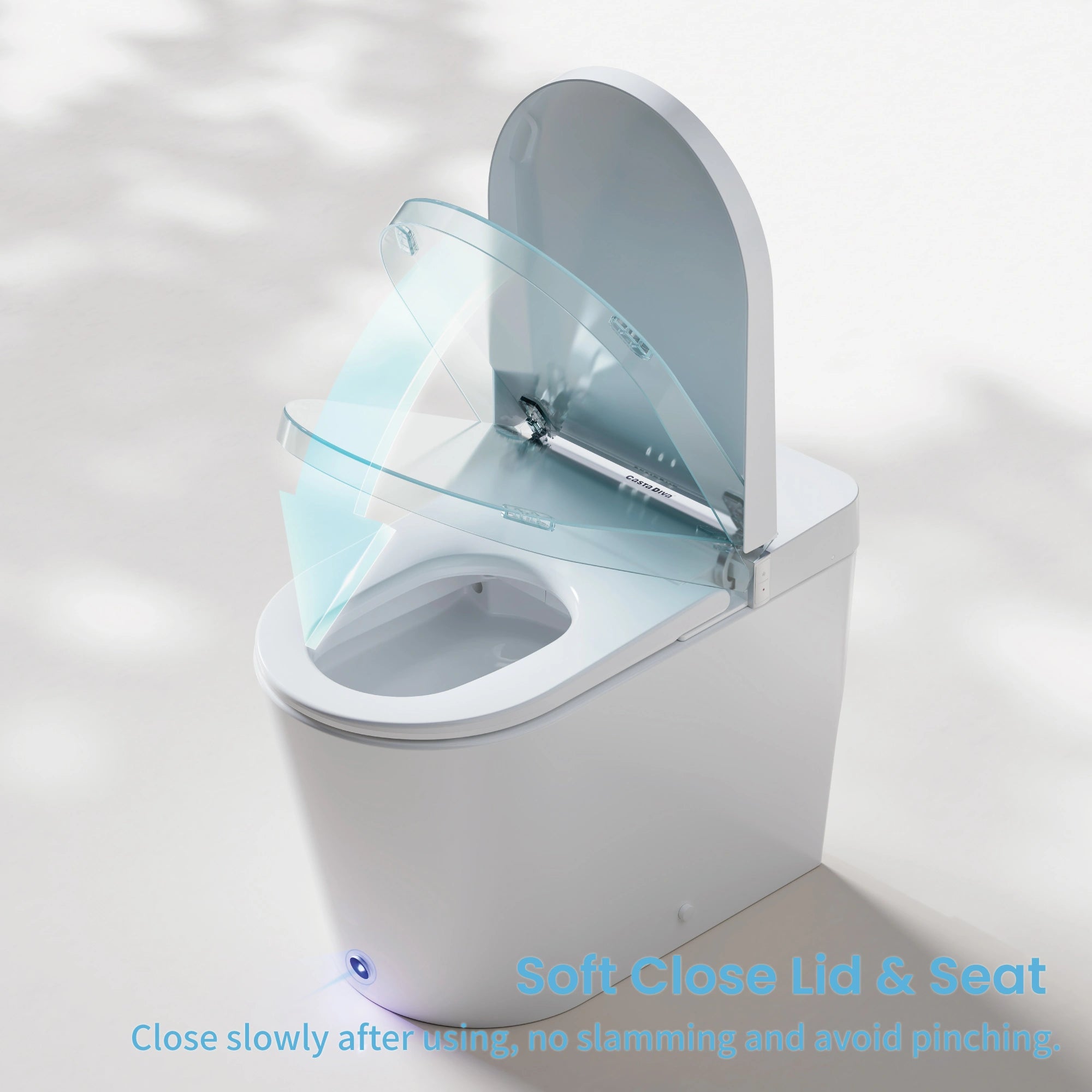 Modern toilet with soft close lid and seat on a white background