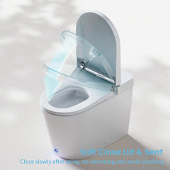 Modern toilet with soft close lid and seat on a white background