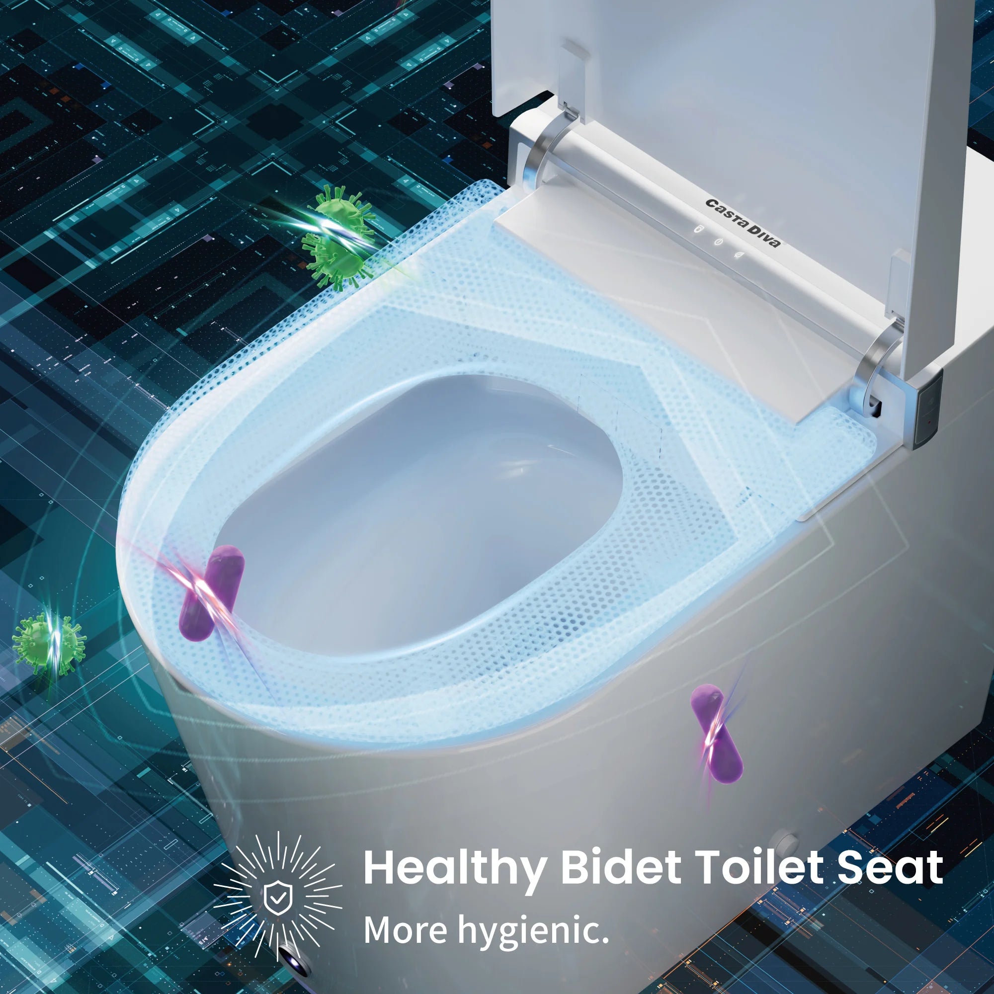 Healthy Bidet Toilet Seat with digital background