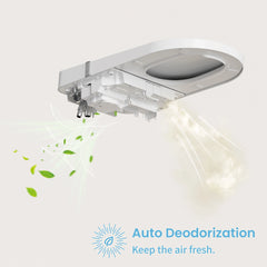 Smart toilet with auto deodorization feature on a white background