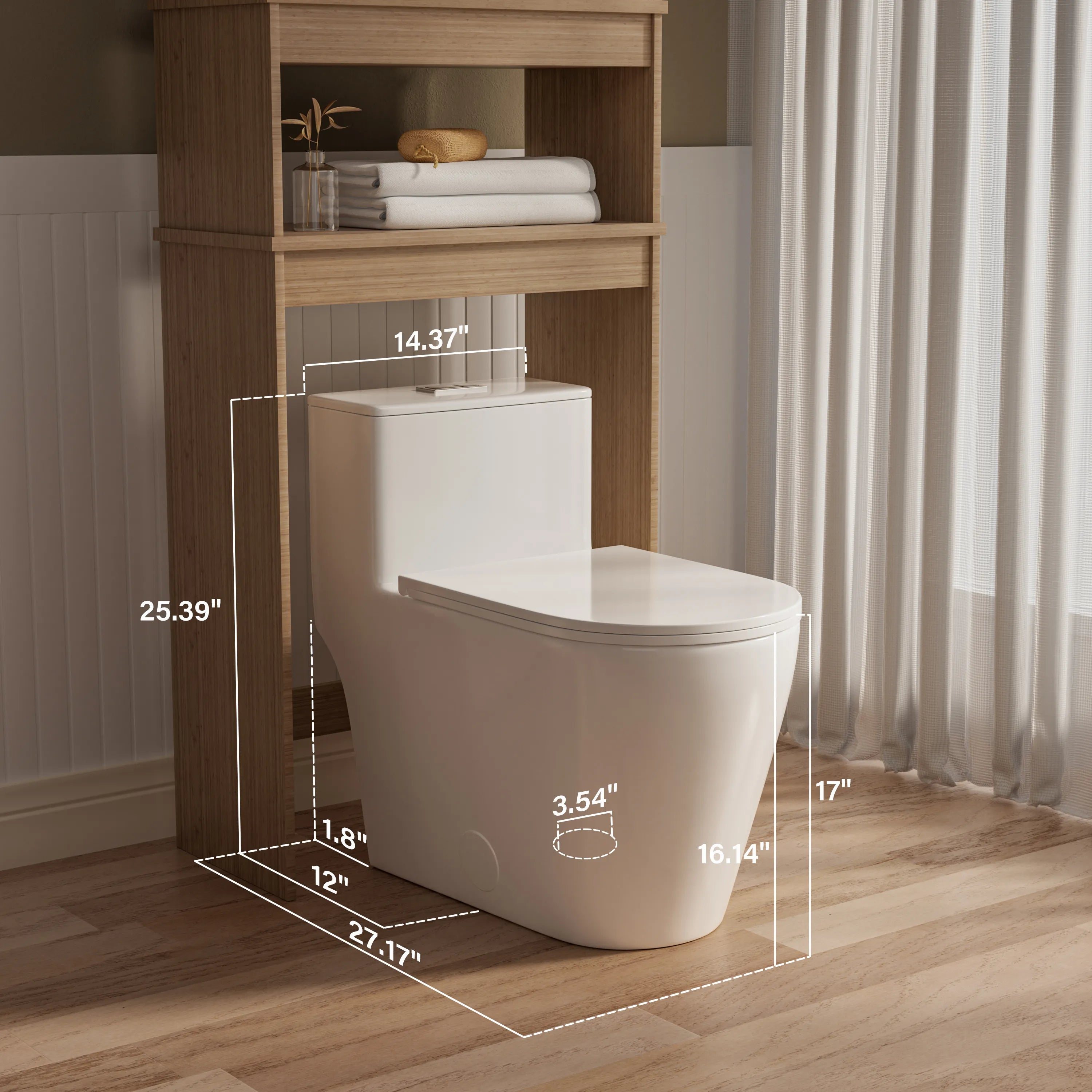 Dimensions diagram for Casta Diva elongated one-piece toilet, ADA height, model CD-T005
