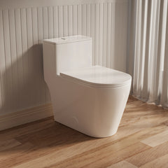 Left side view of Casta Diva elongated one-piece toilet, ADA compliant height with dual flush system, model CD-T005