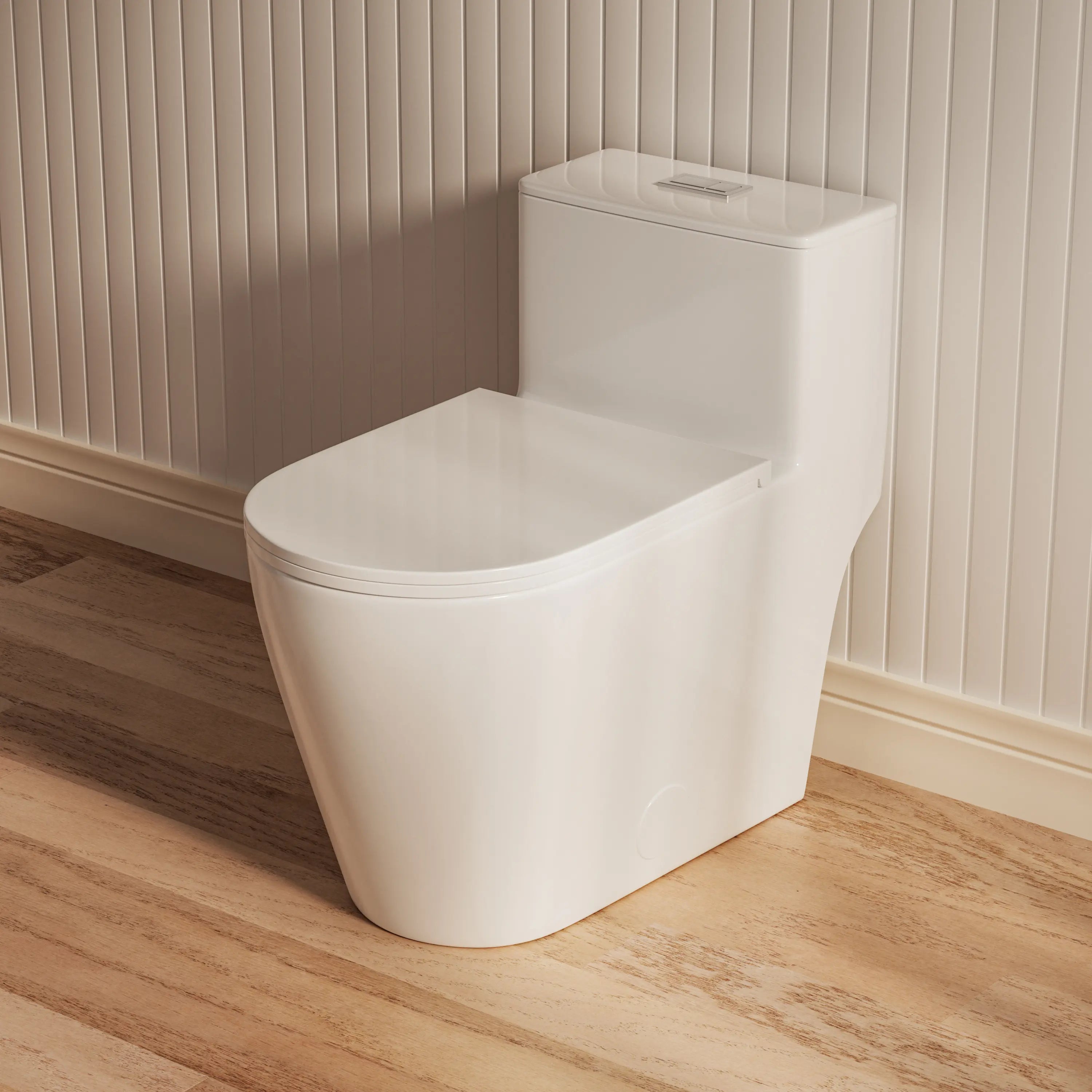 Right side profile of Casta Diva ADA comfort height one-piece toilet with dual flush feature, model CD-T005