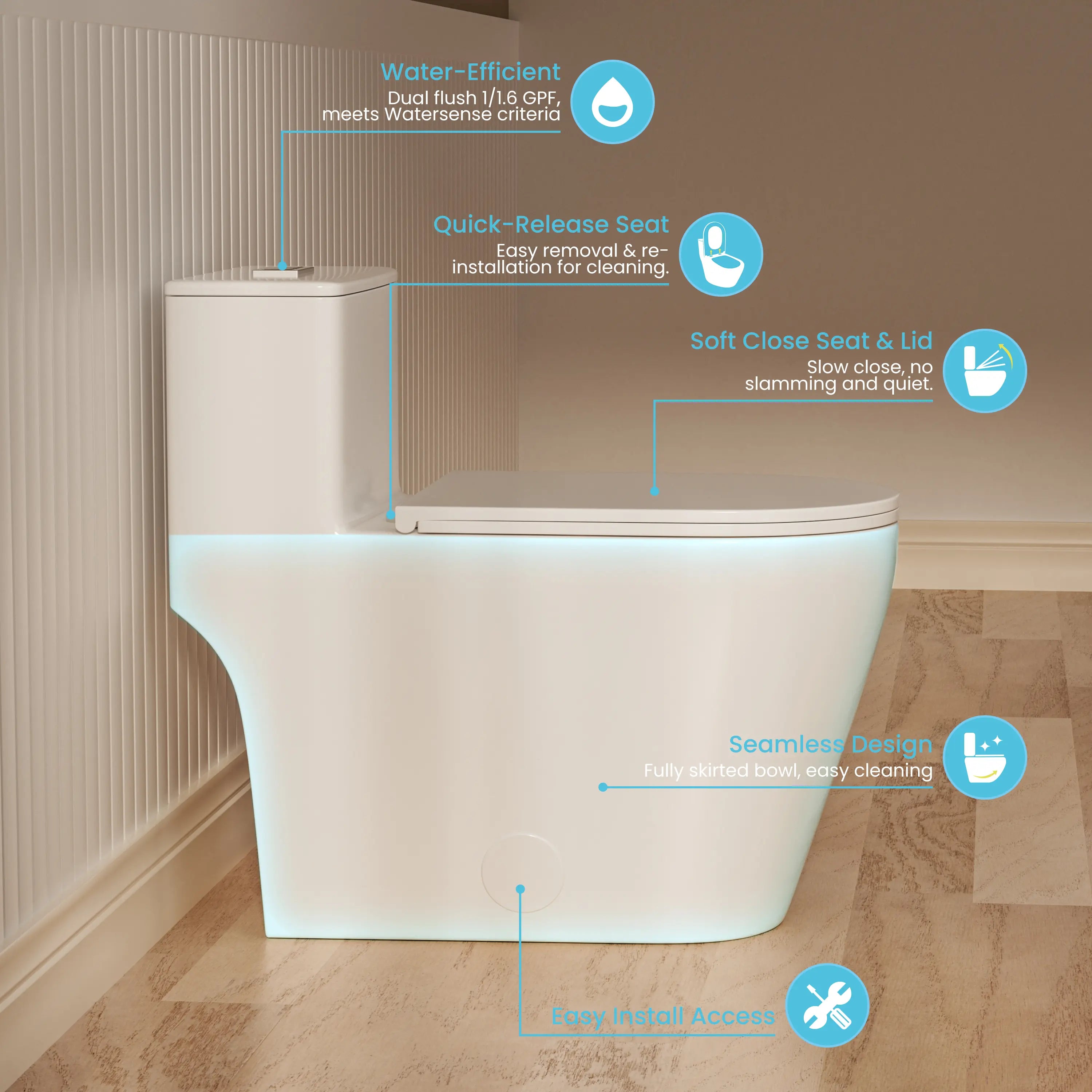 Casta Diva One-Piece Elongated Toilet, Seamless Design, Water-Saving Dual Flush, Easy to Install, Soft-Close Lid, Model CD-T005