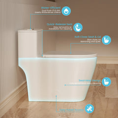 Casta Diva One-Piece Elongated Toilet, Seamless Design, Water-Saving Dual Flush, Easy to Install, Soft-Close Lid, Model CD-T005