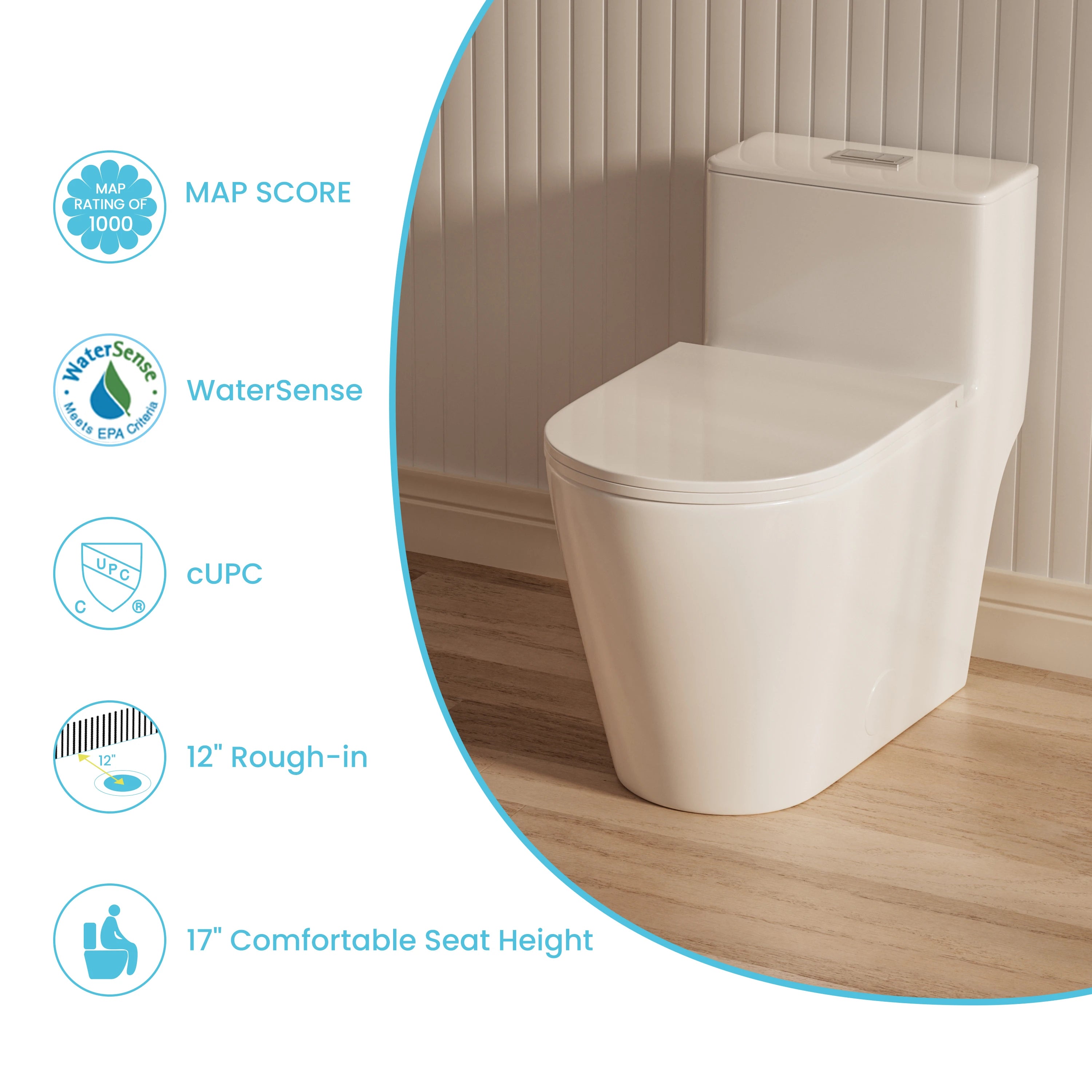 Certifications for Casta Diva elongated one-piece toilet, ADA compliance and water efficiency labels, model CD-T005