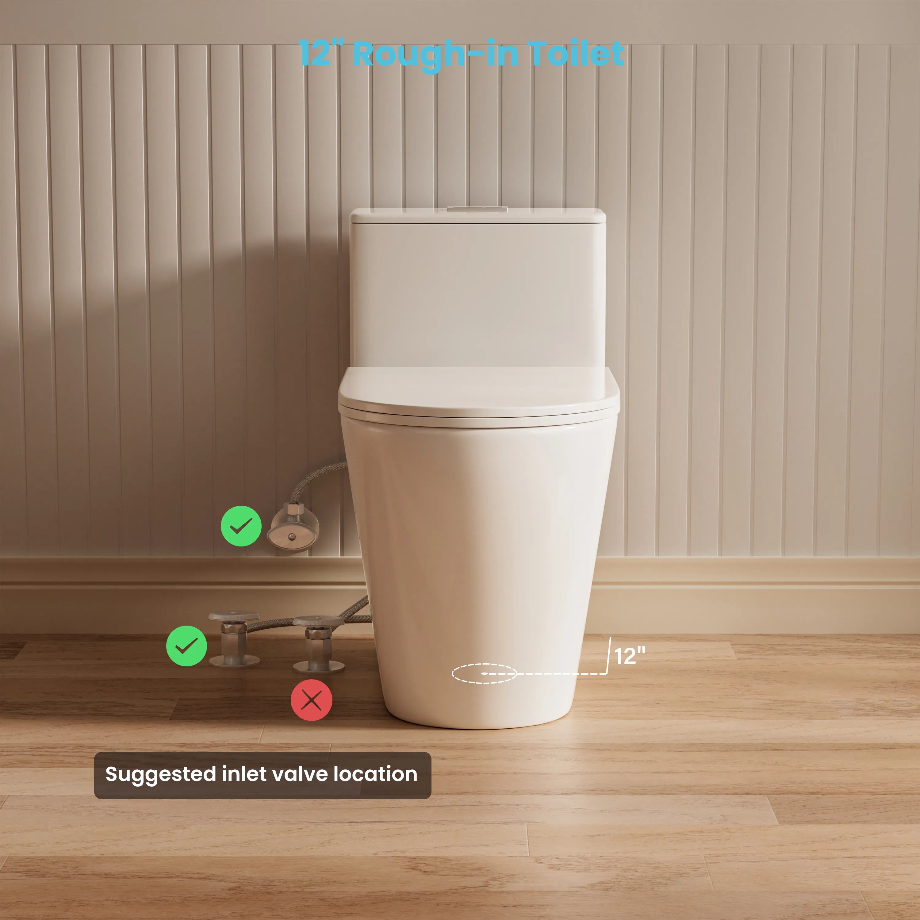 Recommended water inlet installation location for Casta Diva ADA elongated toilet, model CD-T005