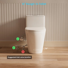 Recommended water inlet installation location for Casta Diva ADA elongated toilet, model CD-T005