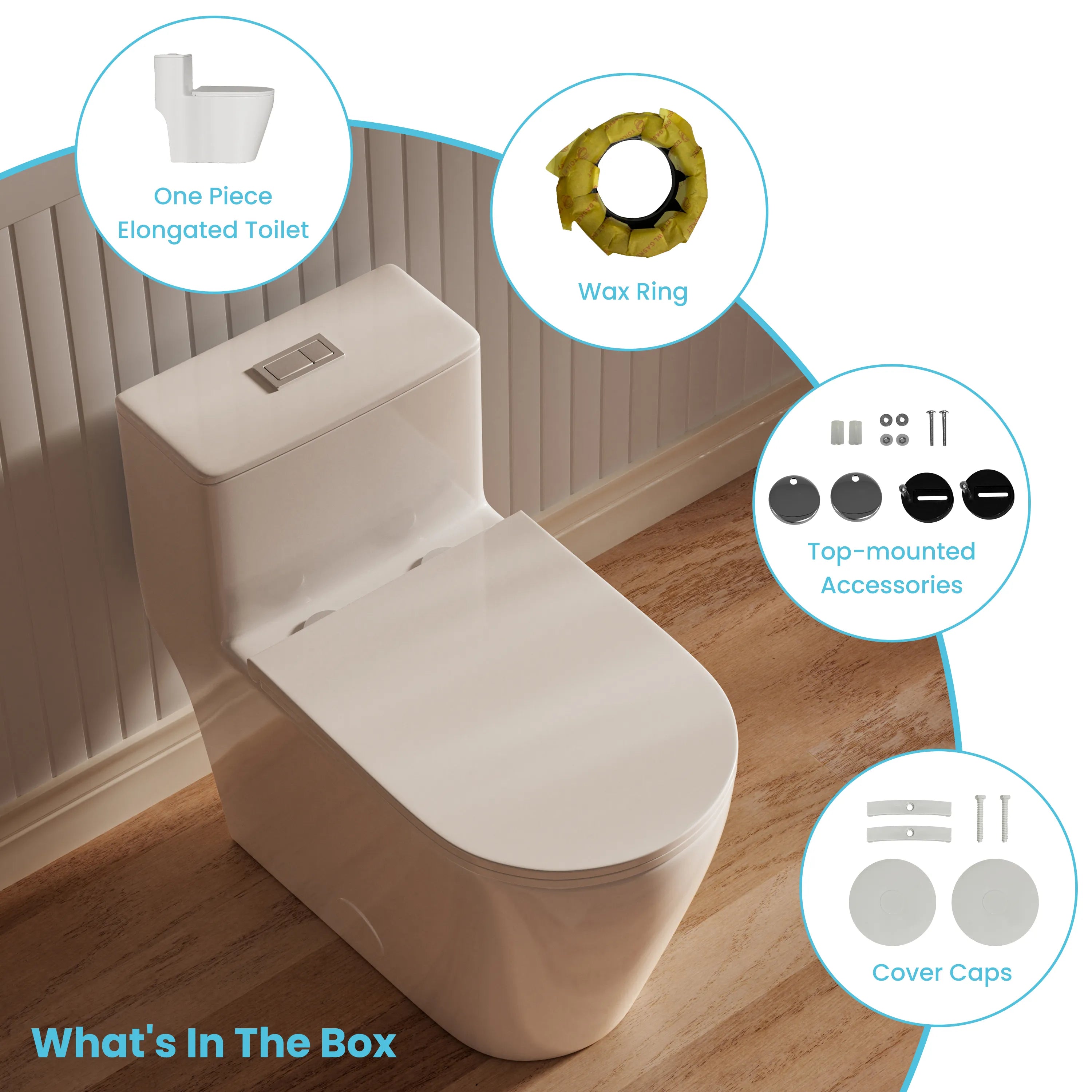 Accessories included with Casta Diva ADA one-piece elongated toilet, model CD-T005