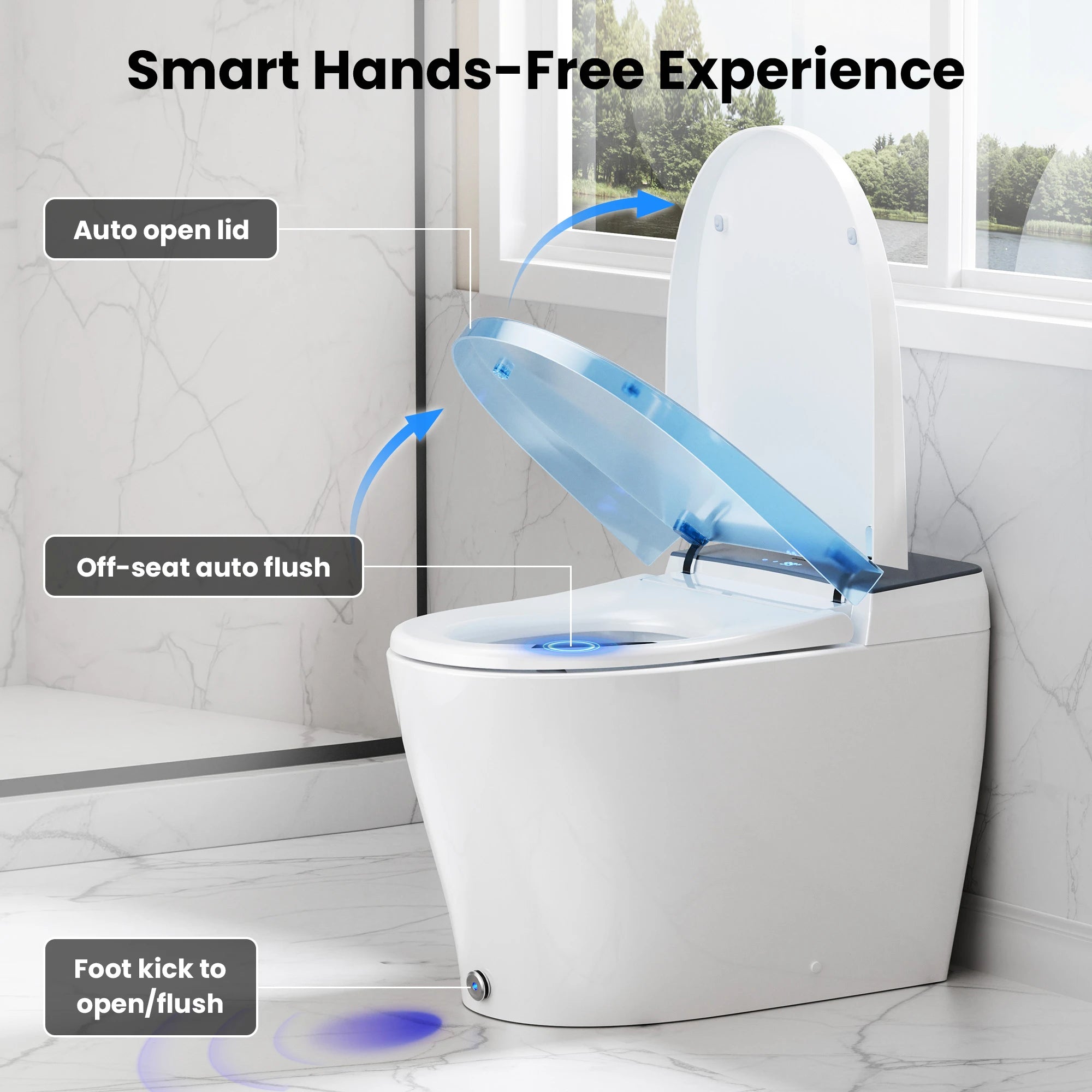 Modern toilet bowl with digital display in a bathroom setting