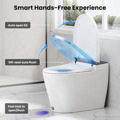 Modern toilet bowl with digital display in a bathroom setting