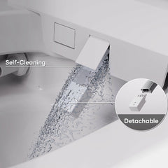 Self-cleaning and detachable feature of a kitchen sink with water flowing.