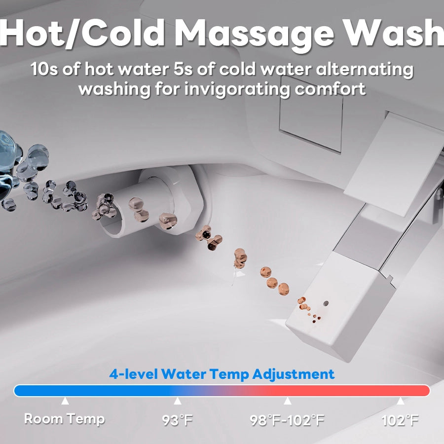 Hot and cold water alternating massage wash system with water temperature adjustment display.