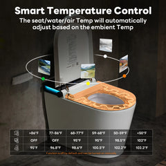 Smart toilet with temperature control feature on a dark background