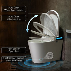 Smart toilet with auto-open and auto-close features on a dark background