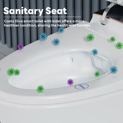 Antibacterial toilet seat providing enhanced hygiene on Casta Diva smart toilet, model CD-Y010OV