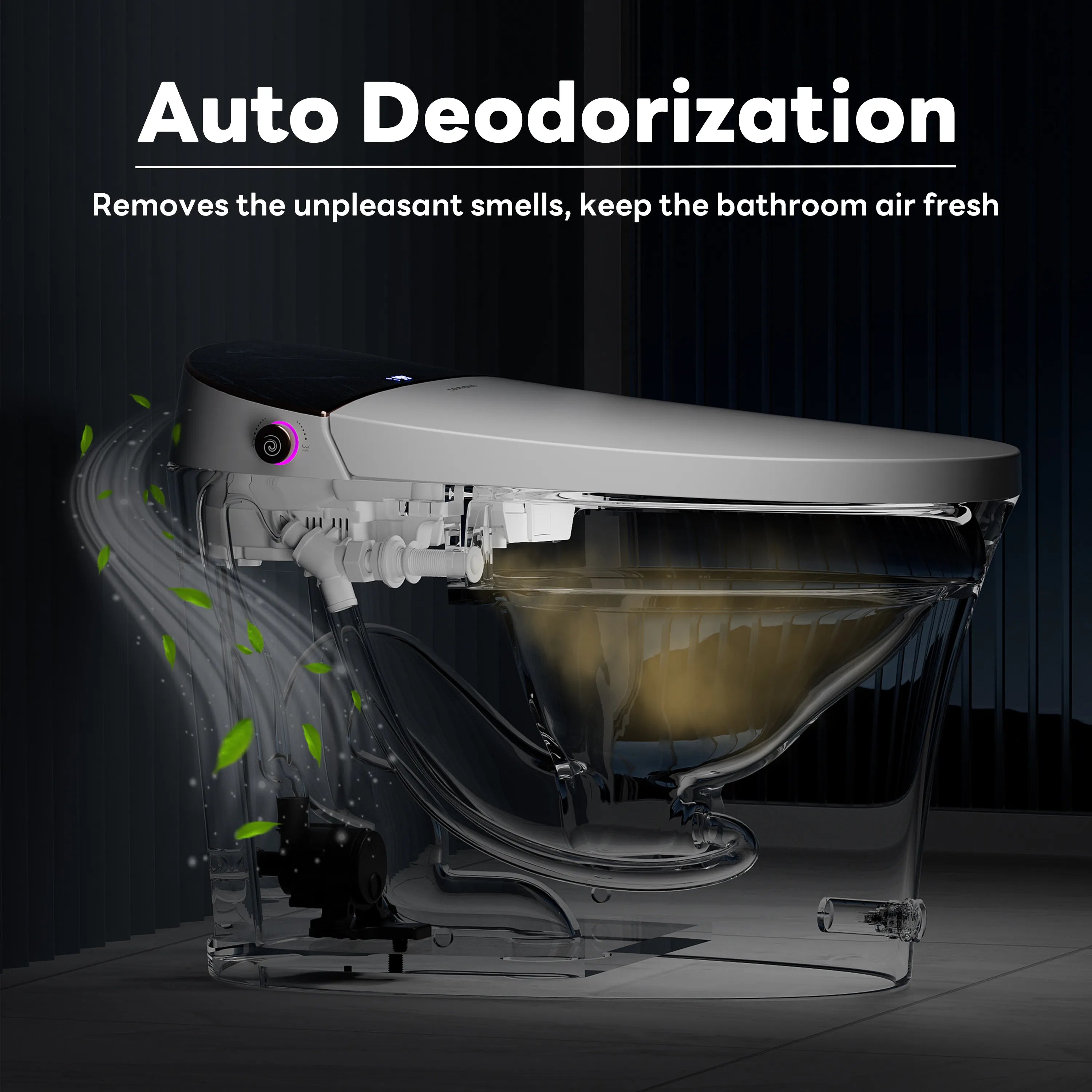 Automatic deodorization feature to remove odors on Casta Diva smart toilet, model CD-Y010POV