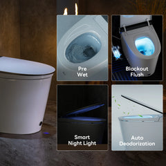 Multi-function display of Casta Diva smart toilet including pre-wet, night light, and emergency flush features, model CD-K030PRO