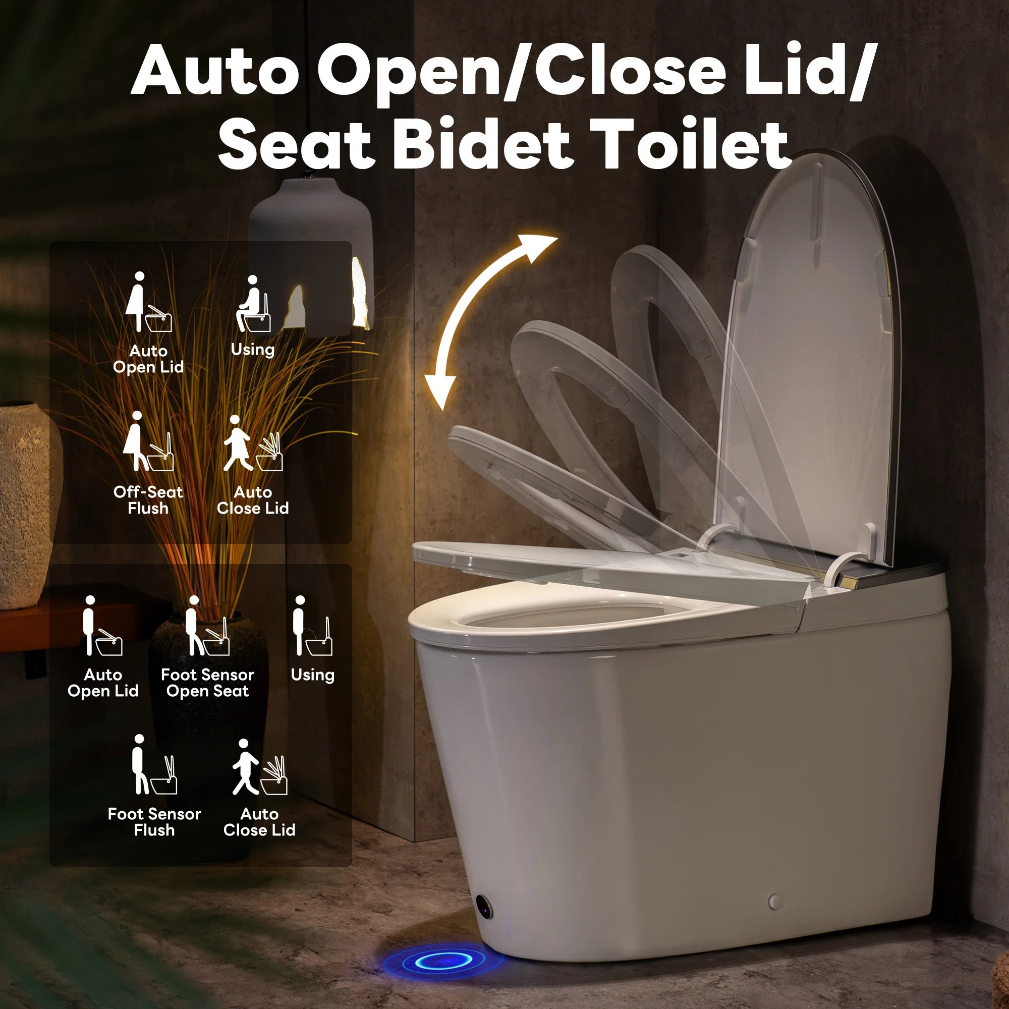 Automatic lid opening feature on Casta Diva smart toilet with full sensor seat and adaptive heating, model CD-K030PRO