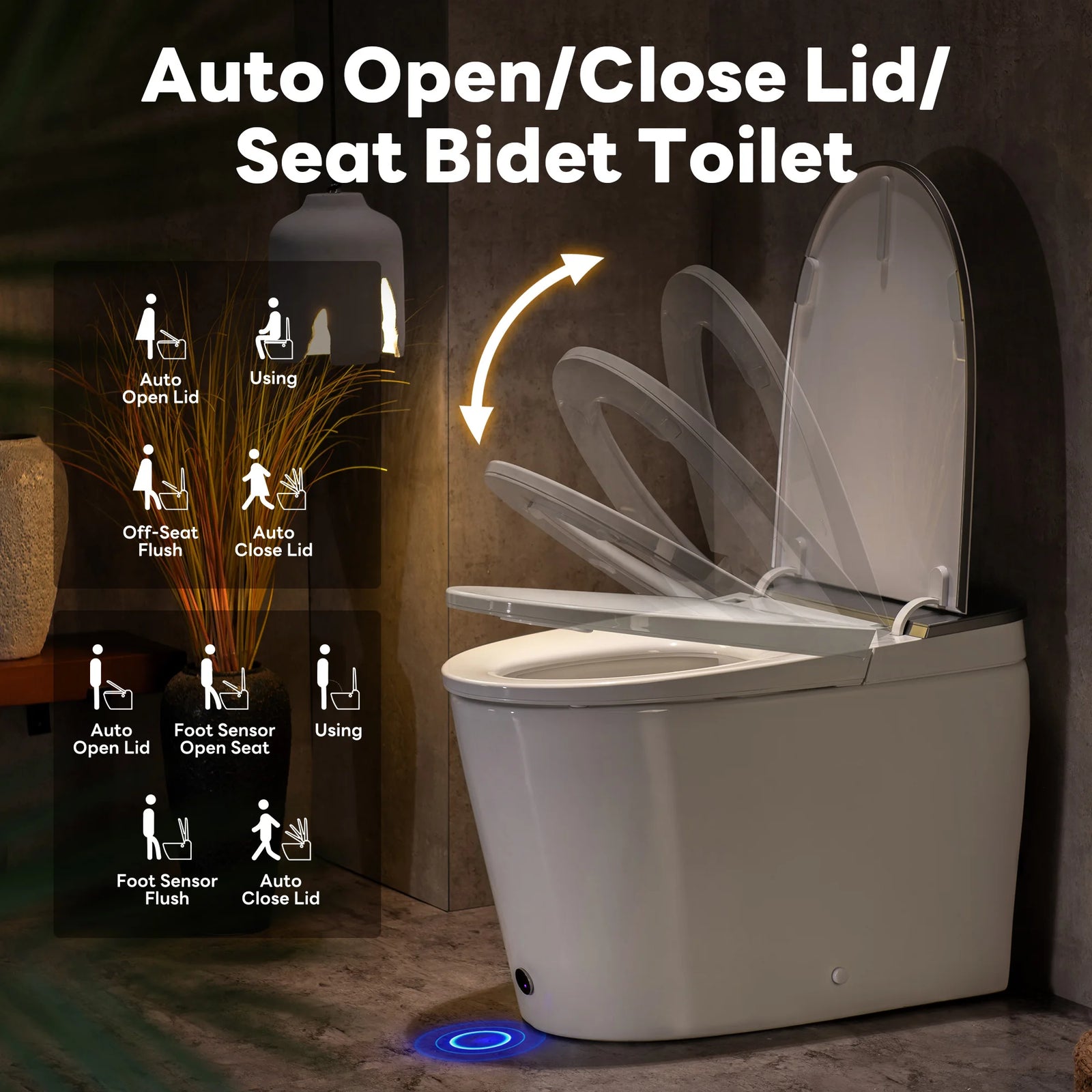 Automatic lid opening feature on Casta Diva smart toilet with full sensor seat and adaptive heating, model CD-K030PRO