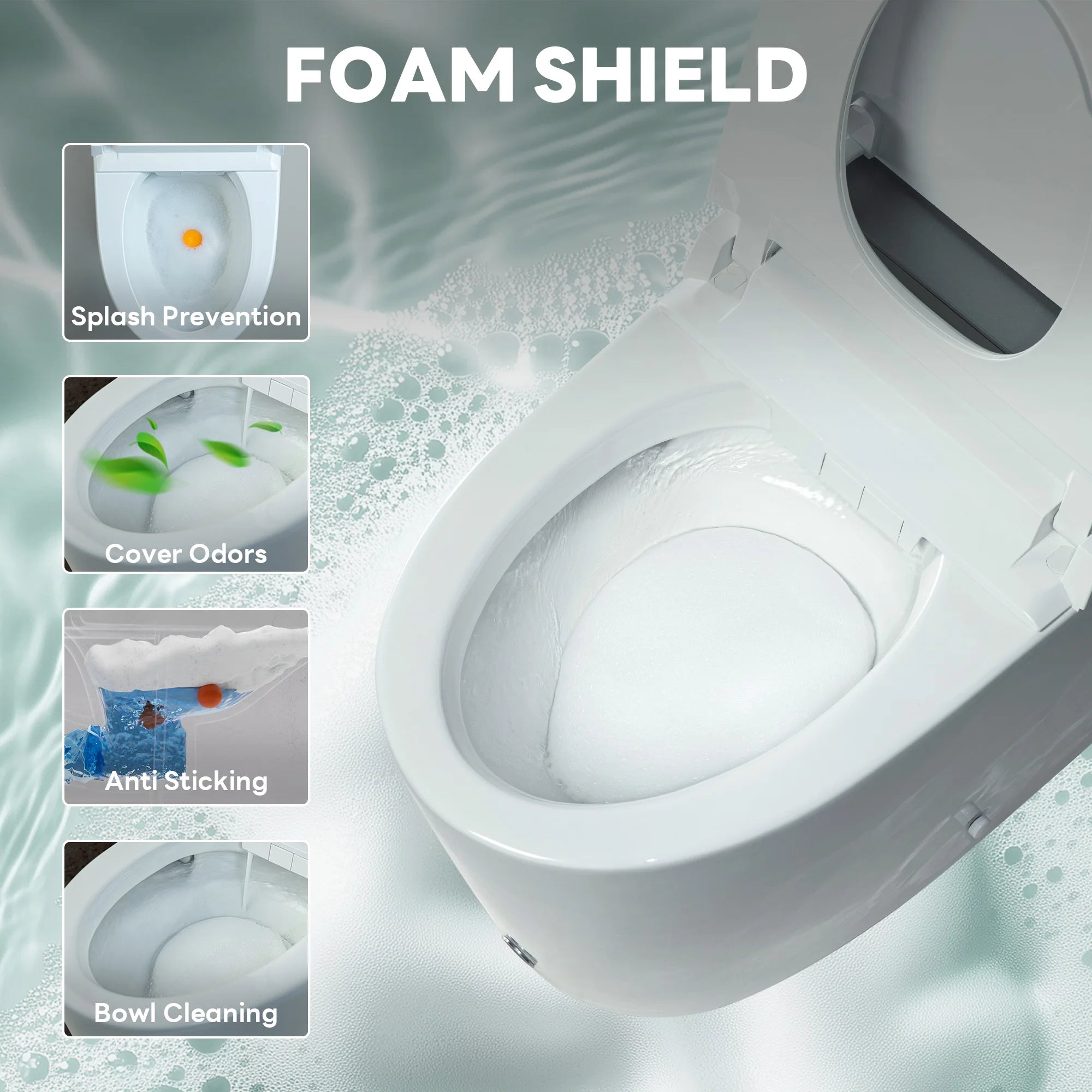 Foam shield technology demonstration in Casta Diva smart toilet for hygienic protection, model CD-K030PRO