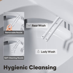 A100T Non-Electric Bidet Toilet, MAP 1000g Powerful Flush Smart Toilet with Lady/Rear Wash, Foot-kick Flush, ADA Comfort Seat Height (Power Free)