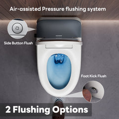 A100T Non-Electric Bidet Toilet, MAP 1000g Powerful Flush Smart Toilet with Lady/Rear Wash, Foot-kick Flush, ADA Comfort Seat Height (Power Free)