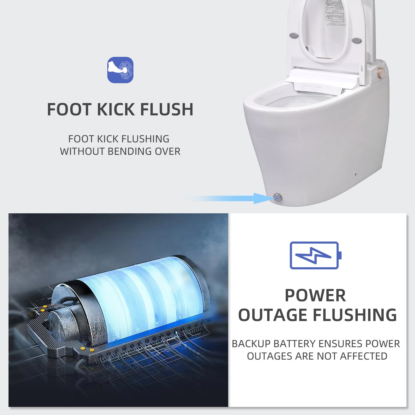 Casta Diva Tankless Smart Bidet Toilet Off-seat Auto Flushing, Foot Kick Flush CD-Y070