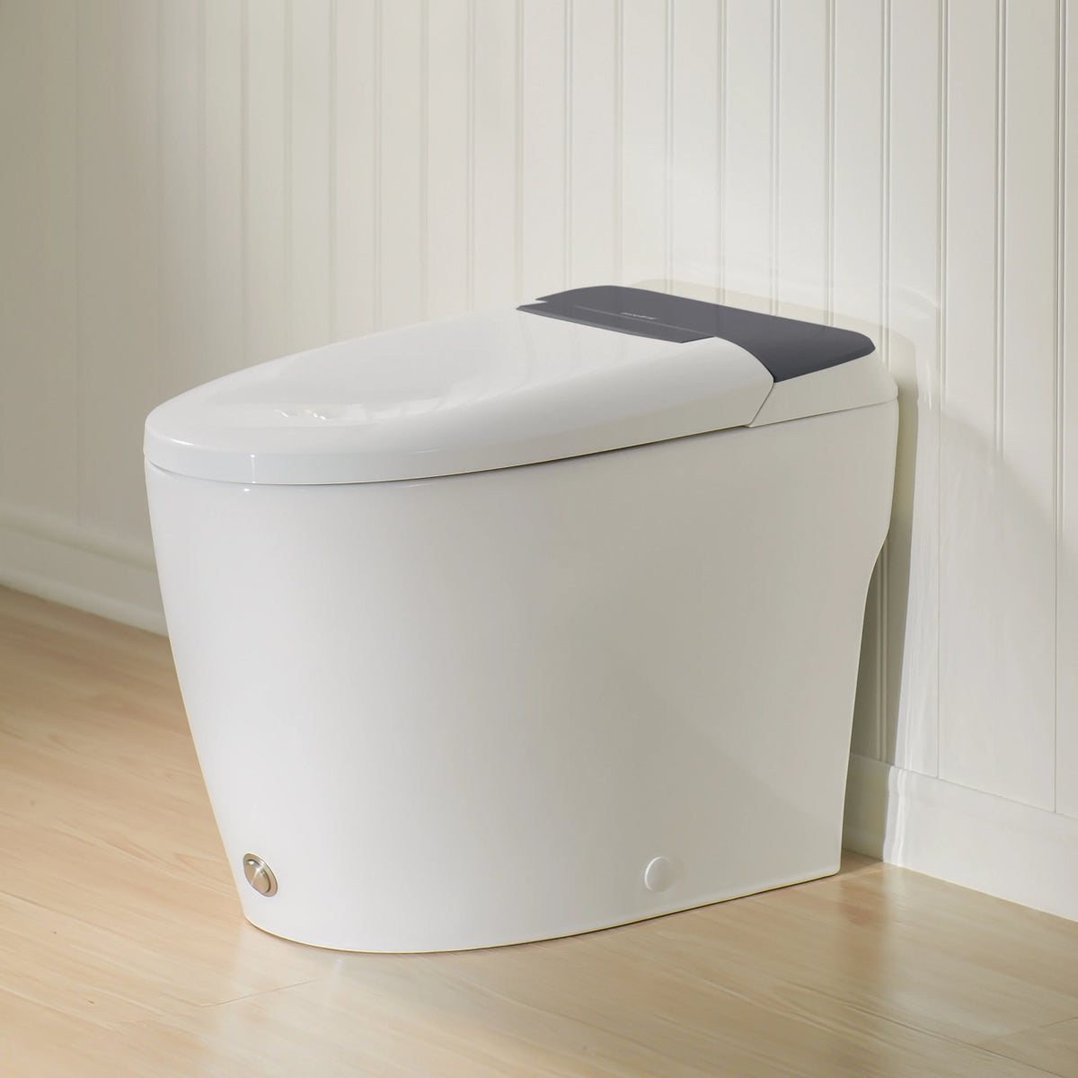 Modern One-Piece Toilet with Pressure-Assisted Flush, Hands-Free Foot Kick & Button Flush, 1.0 GPF WaterSense, 1000g MaP Flush, Soft Close Seat--A001W-DG
