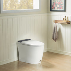 Modern One-Piece Toilet with Pressure-Assisted Flush, Hands-Free Foot Kick & Button Flush, 1.0 GPF WaterSense, 1000g MaP Flush, Soft Close Seat--A001W-DG