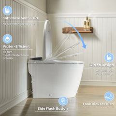 Modern One-Piece Toilet with Pressure-Assisted Flush, Hands-Free Foot Kick & Button Flush, 1.0 GPF WaterSense, 1000g MaP Flush, Soft Close Seat--A001W-DG