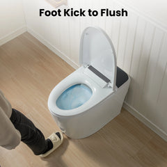 Modern One-Piece Toilet with Pressure-Assisted Flush, Hands-Free Foot Kick & Button Flush, 1.0 GPF WaterSense, 1000g MaP Flush, Soft Close Seat--A001W-DG