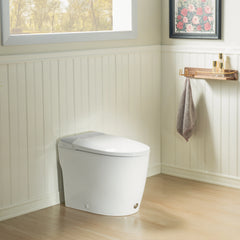 Modern One-Piece Toilet with Silver Decorative Cover, Hands-Free Foot Kick & Button Flush, 1.0 GPF WaterSense, 1000g MaP Pressure-Assisted Flush, Soft Close Seat--A00W1-SI