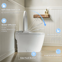 Modern One-Piece Toilet with Silver Decorative Cover, Hands-Free Foot Kick & Button Flush, 1.0 GPF WaterSense, 1000g MaP Pressure-Assisted Flush, Soft Close Seat--A00W1-SI