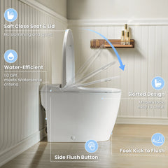 Modern One-Piece Toilet with Pressure-Assisted Flush, Hands-Free Foot Kick & Button Flush, 1.0 GPF WaterSense, 1000g MaP Flush, Soft Close Seat--A00W1