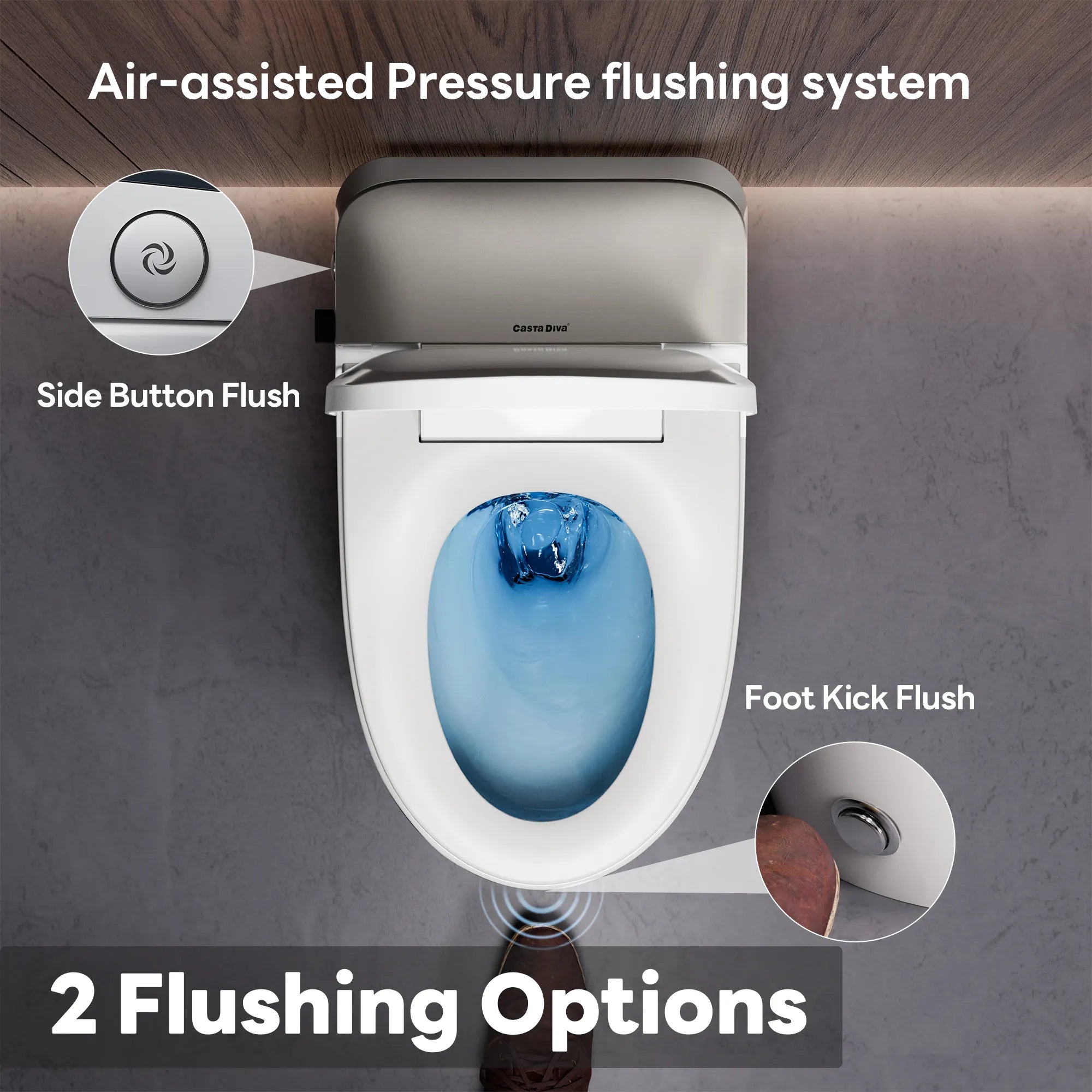 A100T-S Non-Electric Bidet Toilet, MAP 1000g Powerful Flush Smart Toilet with Lady/Rear Wash, Foot-kick Flush, ADA Comfort Seat Height (Power Free)