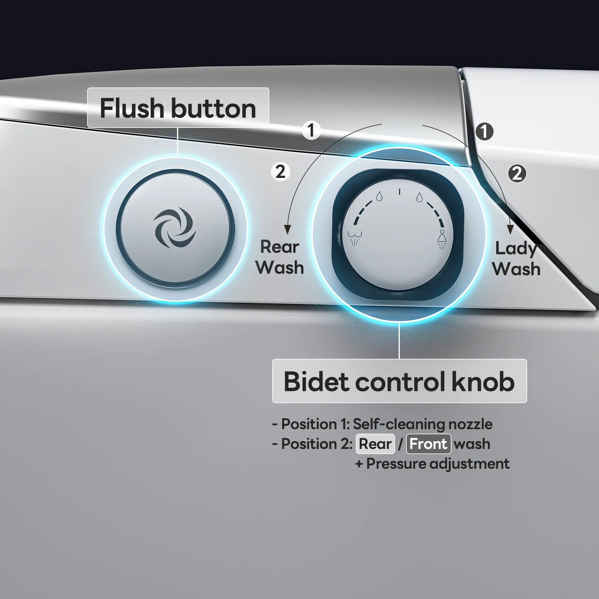 A100T-S Non-Electric Bidet Toilet, MAP 1000g Powerful Flush Smart Toilet with Lady/Rear Wash, Foot-kick Flush, ADA Comfort Seat Height (Power Free)